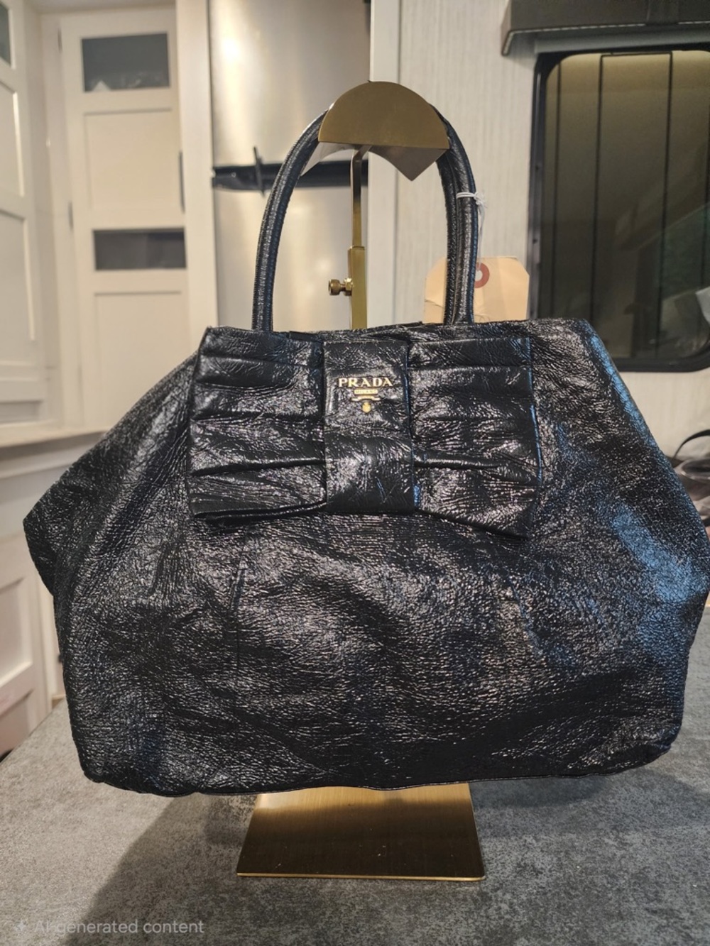 Prada Shiny Black Bow-Accent Tote